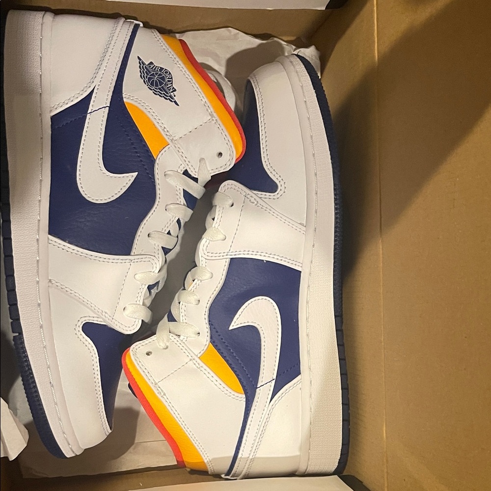 Nike Air Jordan Mid White Blue Yellow Sneakers